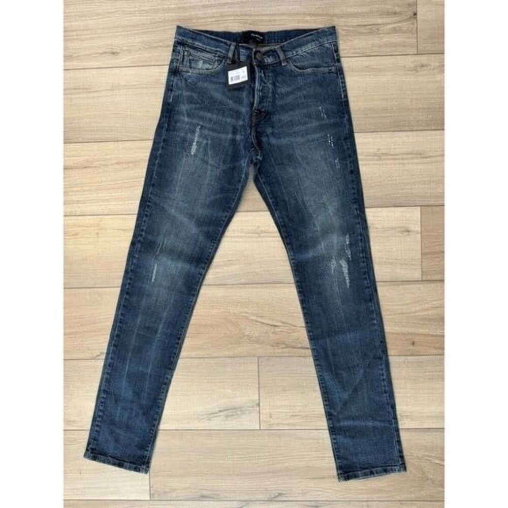 The Kooples Jeans Men's 29 Blue Distressed Button Fly Fitted Blue Denim Luxury